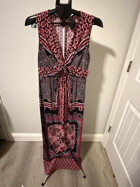 Soma Maxi Dress Womens Large Boho Paisley Sleeveless Tie Front Empire Waist